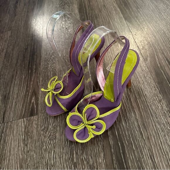 ETRO Vernice Vogue lime purple flower open toe sling back sandals - Picture 5 of 9